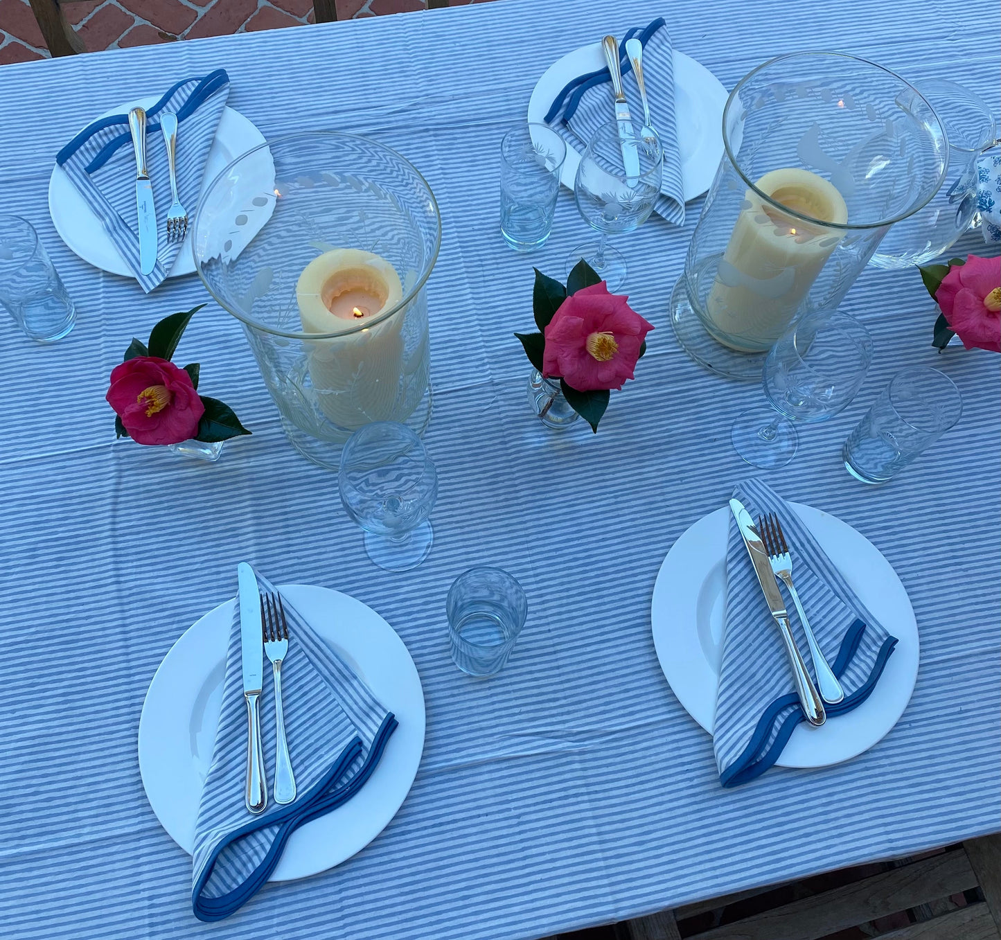 Santorini Stripe 108" Round Tablecloth